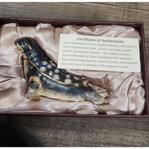 Beautiful Jeweled trinket box baby seal enamel in box excellent condition